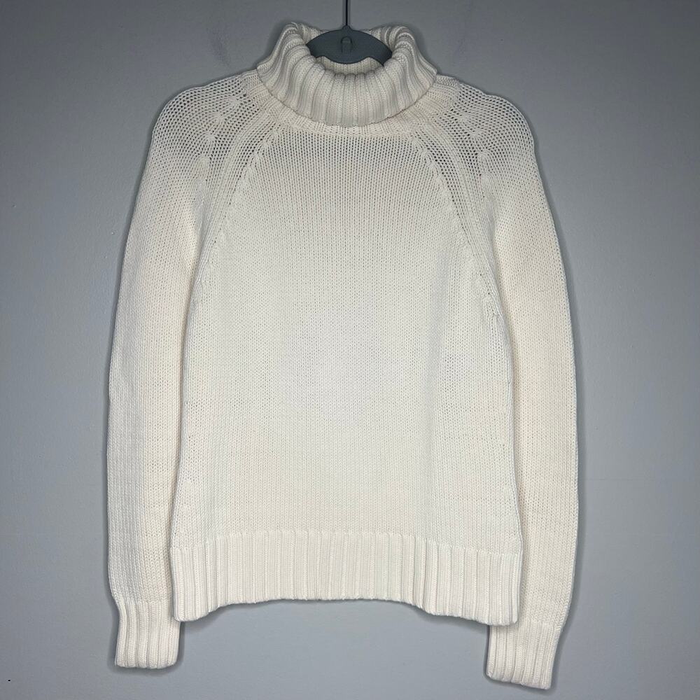 VTG Chunky Knit Turtleneck Sweater Ivory Sz L 90s Minimalist Clean Girl Classic